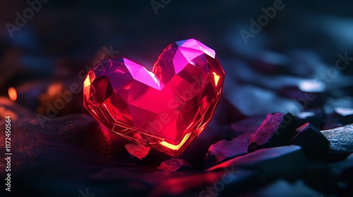 A Neon Heart in Low-Poly Style Radiates Vibrant Colors.

 photo