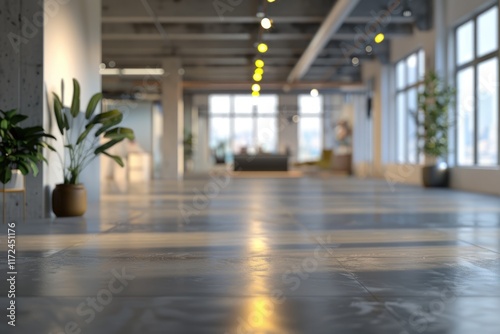 Fashionable modern office interiors with blurred background.