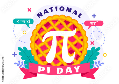 National Pi Day Vector Illustration on 14 March featuring Mathematical Constants, Greek Letters, and a Sweet Baked Pie in a Holiday Flat Background