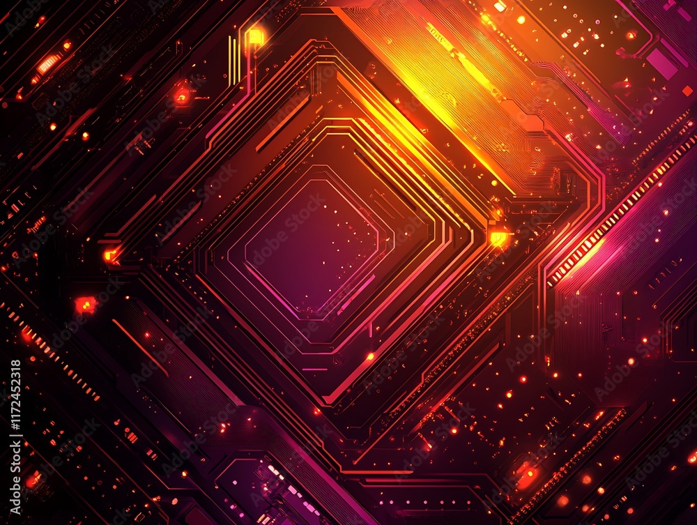 Obraz premium Abstract Red And Orange Circuit Board Design