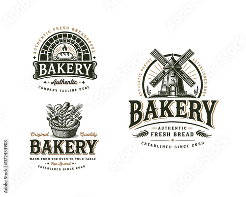Set bundle vintage bread bakery store logo design for beverages business company