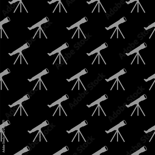 Telescope icon isolated seamless pattern on black background