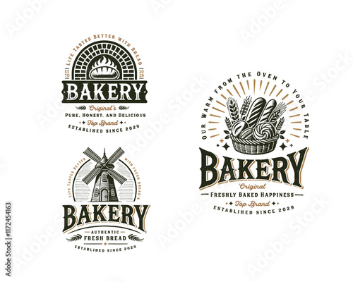 Set bundle vintage bread bakery store logo design for beverages business company