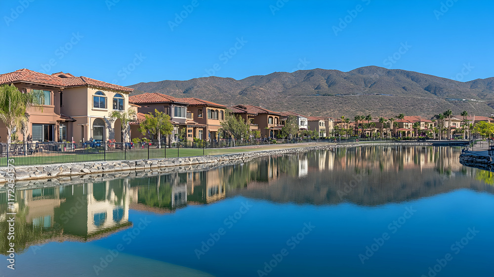 Fototapeta premium California's Coachella Valley mountains and Palm Springs golf course panorama web banner