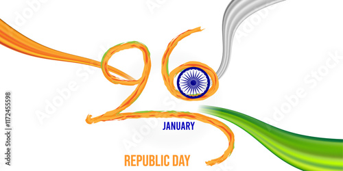 January 26 is celebrated as Republic Day in India. Happy Republic day of India festival with wave.
