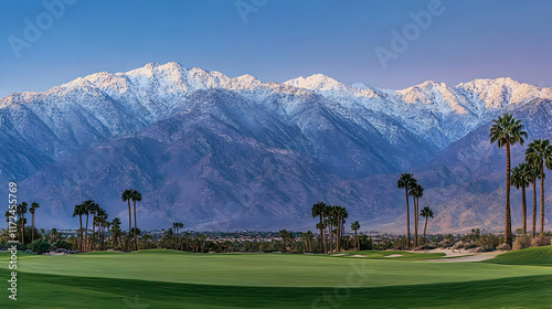 California's Coachella Valley mountains and Palm Springs golf course panorama web banner