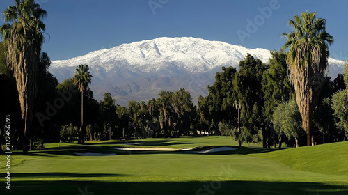 California's Coachella Valley mountains and Palm Springs golf course panorama web banner
