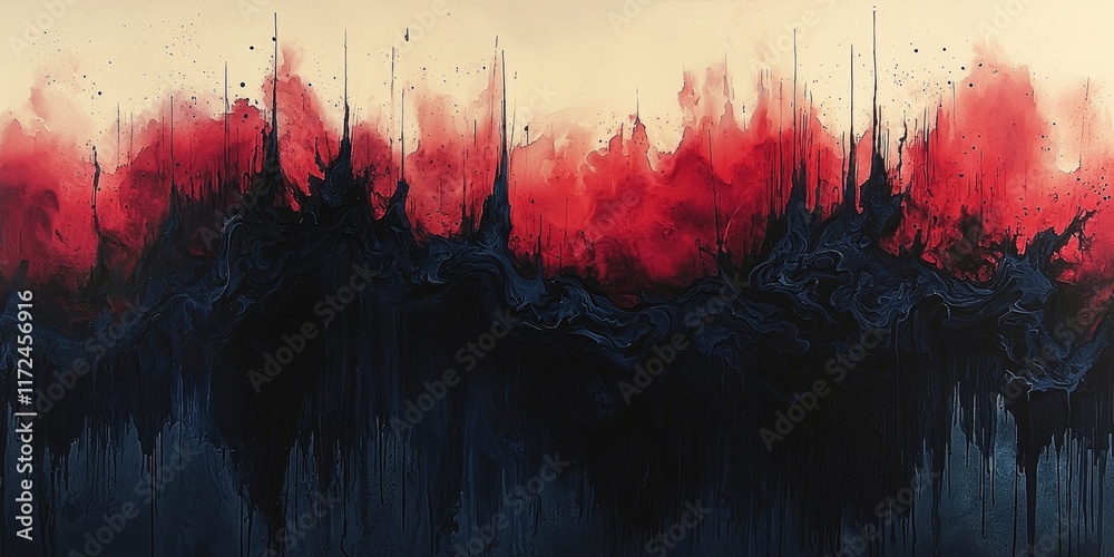 Fototapeta premium Vibrant and Dramatic Watercolor Splash of Black, Indigo, and Red 