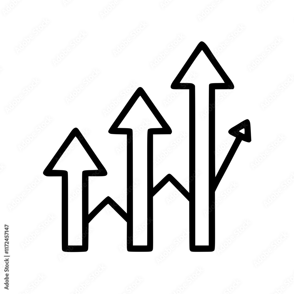 Arrows that represent growth in outline icon style, business and finance theme. Arrows that represent growth in outline icon style, business and finance theme.