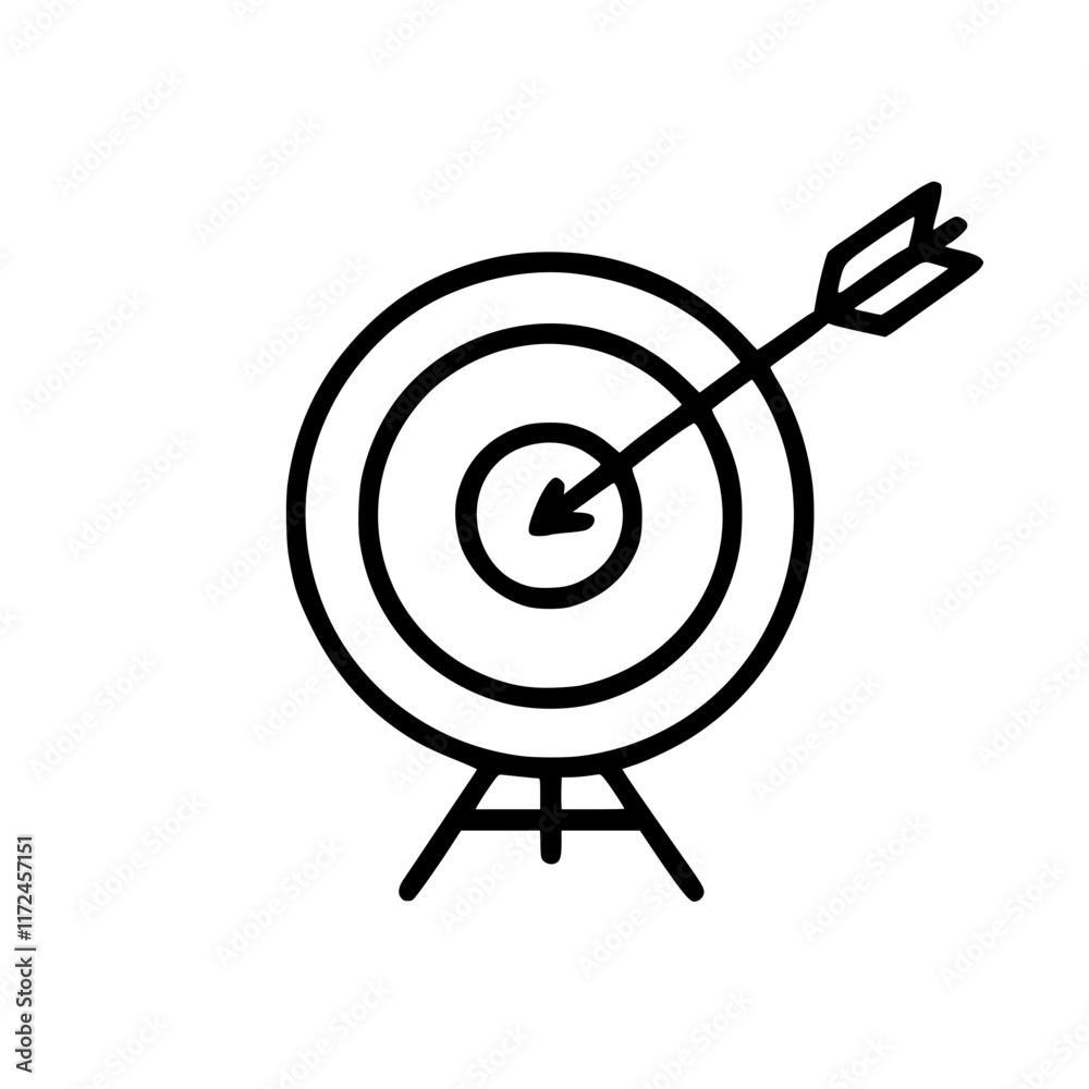 Archery target with arrow hitting the target in outline icon style, business and finance theme.