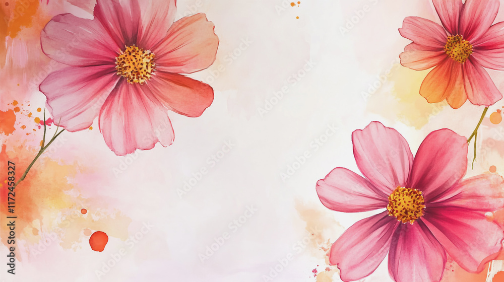 Obraz premium Elegant wedding invitation card background vector. Minimal hand painted watercolor botanical flowers texture template background. Design for wedding, vip cover, poster, rsvp moderncard.Valentine's Day