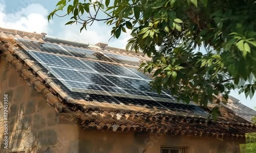 A solar installation on the roof of a house photo