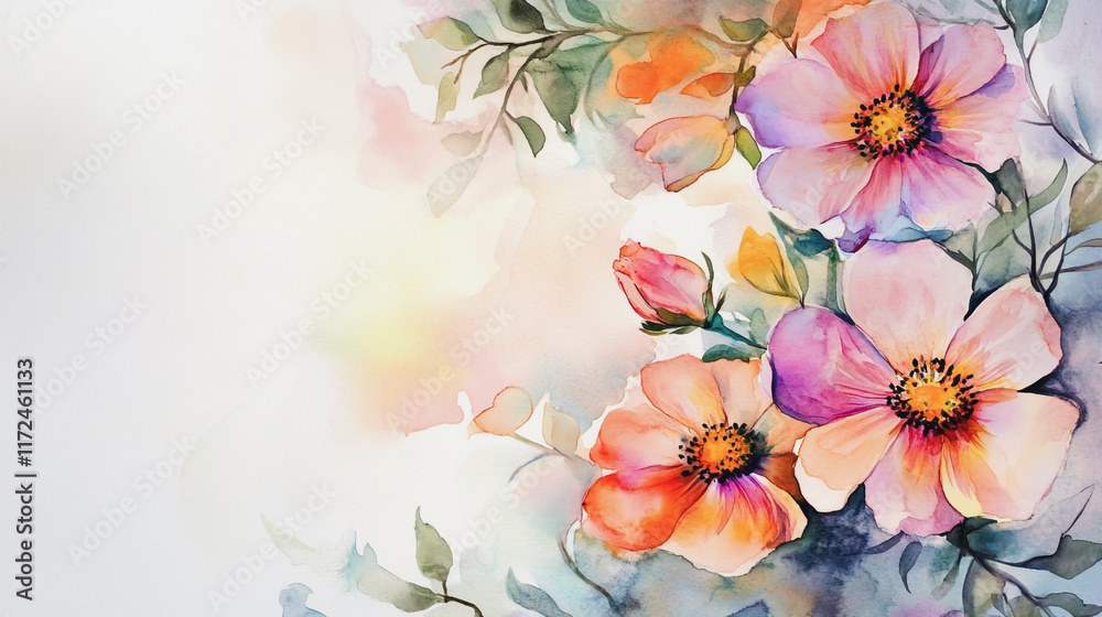 Fototapeta premium Elegant wedding invitation card background vector. Minimal hand painted watercolor botanical flowers texture template background. Design for wedding, vip cover, poster, rsvp moderncard.Valentine's Day