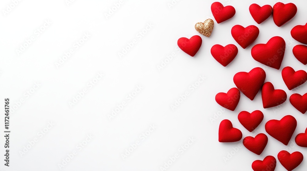 Colorful Red Hearts with a Golden Heart on a Clean Background Colorful Red Hearts with a Golden Heart on a Clean Background