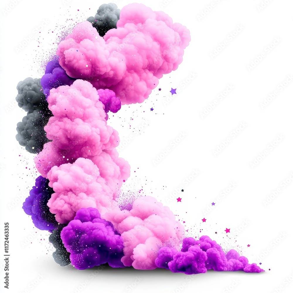 A photostock of a soft pink and purple mist cloud, blending into a dreamy gradient with glowing particles scattered on a transparent background. High Quality A photostock of a soft pink and purple mist cloud, blending into a dreamy gradient with glowing particles scattered on a transparent background. High Quality