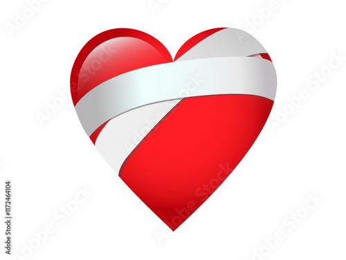 Love red glossy mending heart icon with bandage across one side