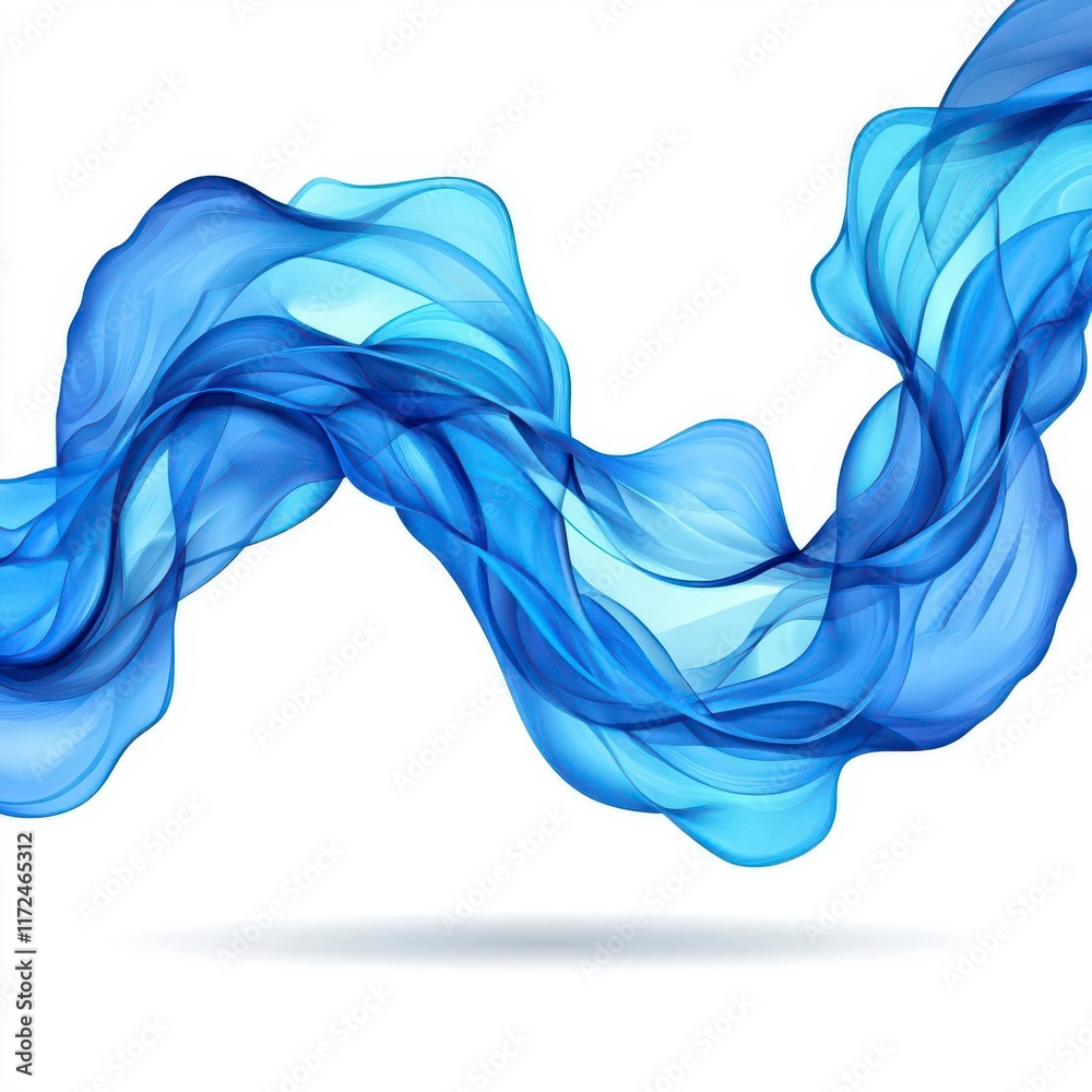 Obraz premium A photostock of abstract blue mist particles arranged into a wave-like flow, glowing softly against a bright white background for a calming visual effect. High Quality