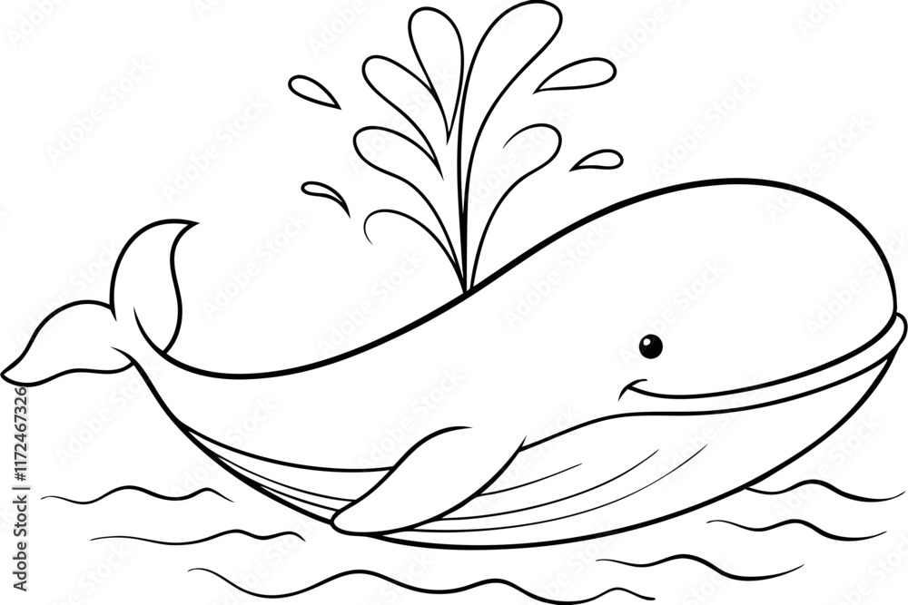 Happy Whale Cartoon, Ocean Life, Coloring Page, Sea Mammal, Aquatic Animal Happy Whale Cartoon, Ocean Life, Coloring Page, Sea Mammal, Aquatic Animal