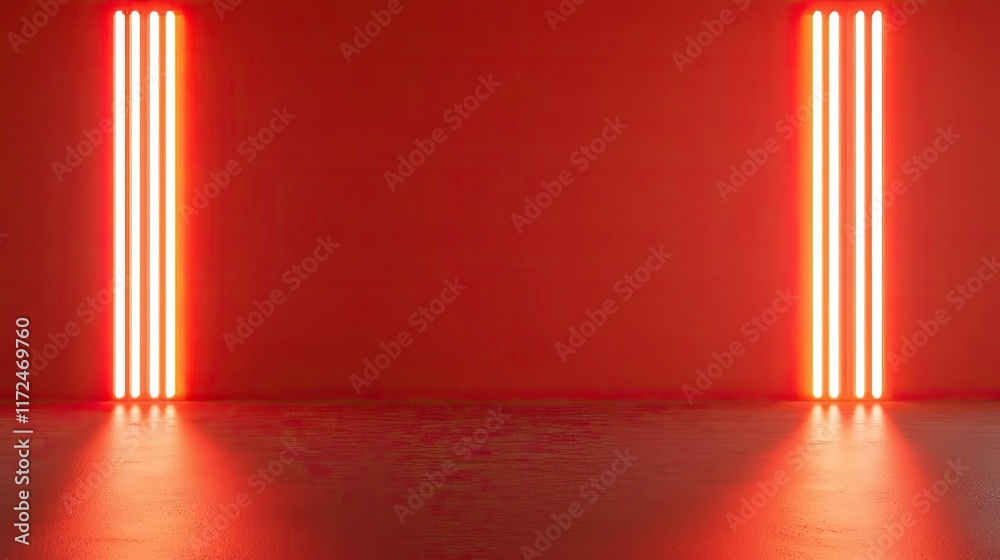 Neon abstract background concept. Red background with vertical light lines creating a modern artistic space. Neon abstract background concept. Red background with vertical light lines creating a modern artistic space.