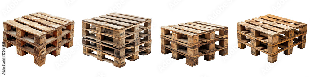 Stacked Wooden Pallets Isolated on White Background for Industrial and Commercial Use in Transportation and Storage Stacked Wooden Pallets Isolated on White Background for Industrial and Commercial Use in Transportation and Storage