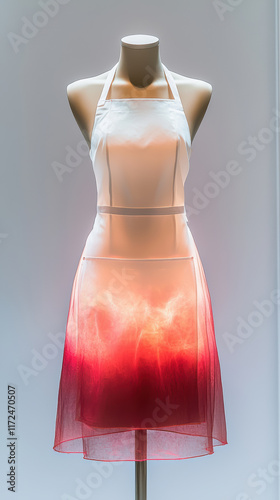 Stylish white and red apron displayed on mannequin, perfect for cooking photo