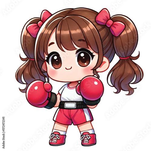 A cute cartoon girl is ready for boxing 