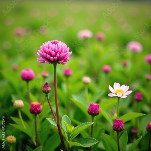 Red clover Trifolium pratense in a meadow with other flowers, flower, blooms