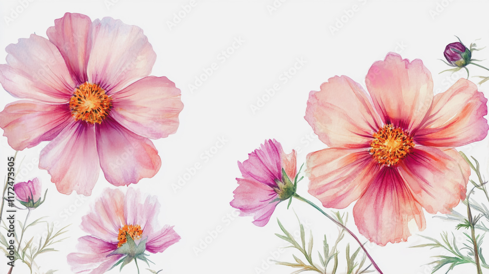 Obraz premium Elegant wedding invitation card background vector. Minimal hand painted watercolor botanical flowers texture template background. Design for wedding, vip cover, poster, rsvp moderncard.Valentine's Day