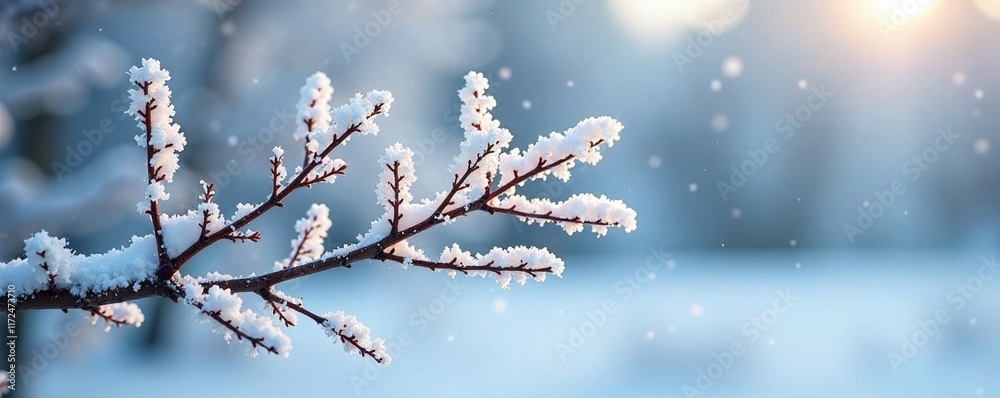 delicate snow covered branch sways in the wind, frozen, winter, landscape delicate snow covered branch sways in the wind, frozen, winter, landscape