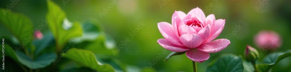 Petals unfolding in soft pink hue amidst lush green foliage, blossom, flowers, bloom Petals unfolding in soft pink hue amidst lush green foliage, blossom, flowers, bloom