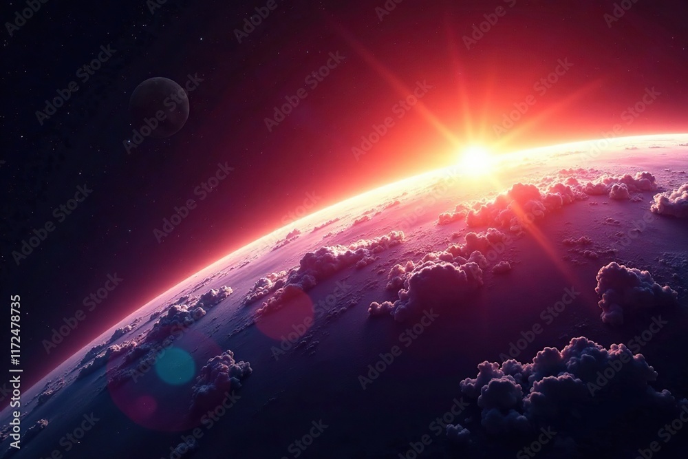 Fototapeta premium Shimmering arc connects luminous planetary surface, connect, luminous