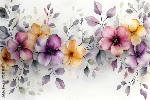 Watercolor floral arrangement on white background for design use