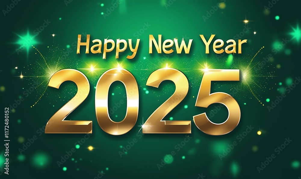 Fototapeta premium New Year Greeting Card Illustration, Creative 2025 New Year Card Design, 2025 Year of Celebration and Lights, Happy New Year 2025 Text