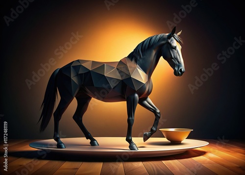 Majestic Black Horse Silhouette Polygon Art - Elegant Food Photography Background photo