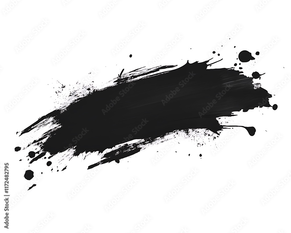 Obraz premium Black ink splash on white background, creating a dynamic, abstract pattern with splatters and droplets
