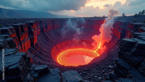 Rocky outcrops and volcanic formations in The Fiery Abyss crater, earth sciences, erosion, sedimentary rocks