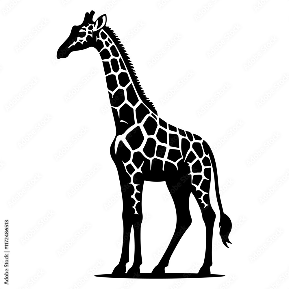 Naklejka premium Giraffe silhouette vector. Giraffe flat icon silhouette vector art illustration on a white background