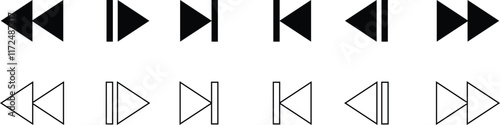 Media control icons set. Play fast next stop, forward, rewind symbols. Vector interface collection isolated on transparent background. Ui elements. Music player buttons. Video controls. Play