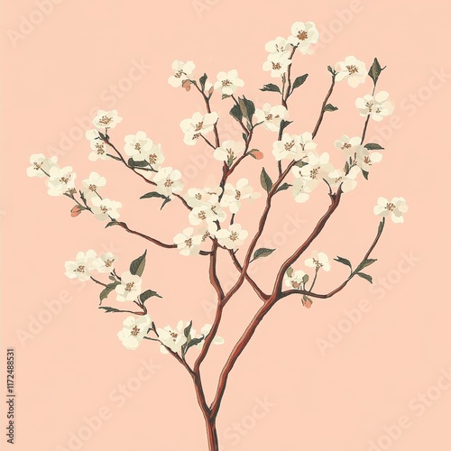 Wallpaper Mural Delicate White Blossoms Branching Out On Peach Background Torontodigital.ca