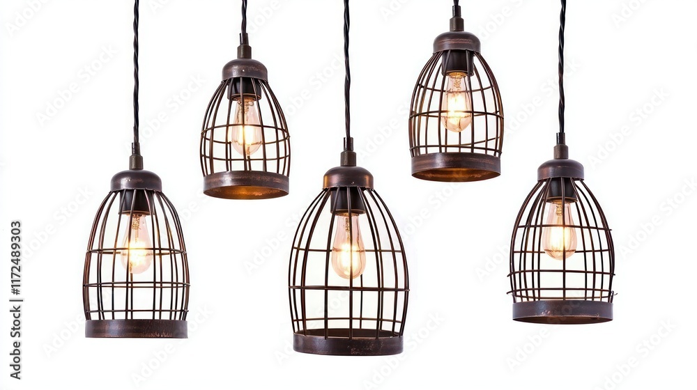 Obraz premium Collection of Cage Pendant Light front view full length on white background.