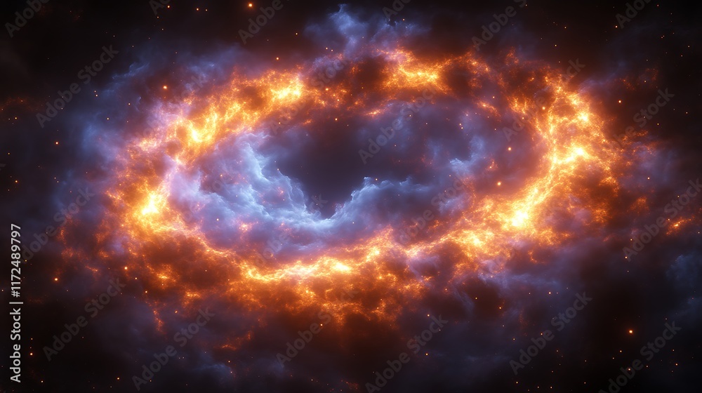 Obraz premium Fiery ring nebula in cosmic space.