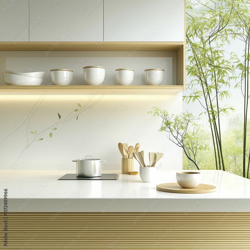 interior design bamboo , organic , neutral Modern kitchen with minimalist design and natural elements. interior design bamboo , organic , neutral Modern kitchen with minimalist design and natural elements.