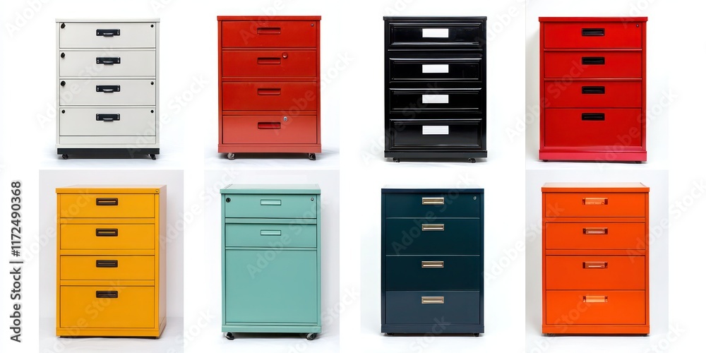 Collection of File Cabinet front view full length on white background. Collection of File Cabinet front view full length on white background.