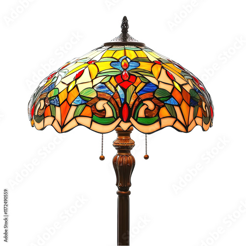 Artistic Stained Glass Floor Lamp with Colorful Floral Design for Home photo