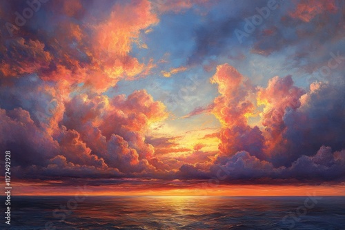 Fiery Sunset over Ocean