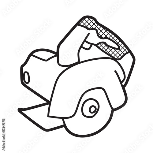 hand tool icon, power tools, circular saw side view, black and white