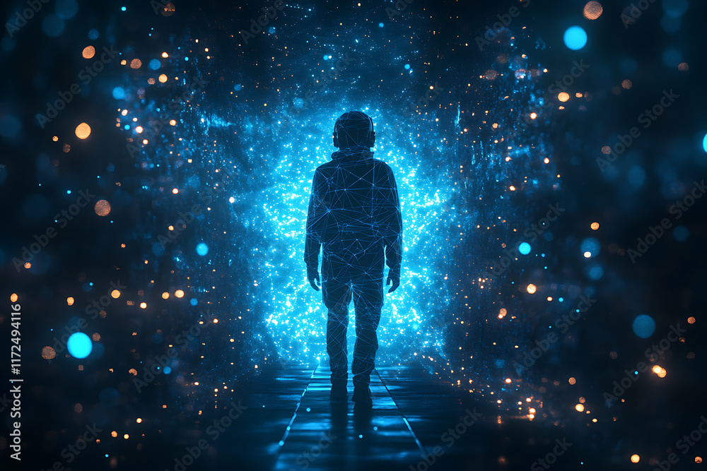 hacker in a dark environment, surrounded by glowing code and digital elements, symbolizing cybersecurity and data breaches. The figure is hooded hacker in a dark environment, surrounded by glowing code and digital elements, symbolizing cybersecurity and data breaches. The figure is hooded