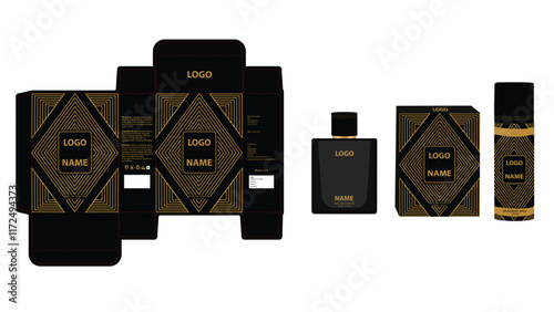 Packaging design, luxury perfume box, deo design mock up box. Illustration vector.	
