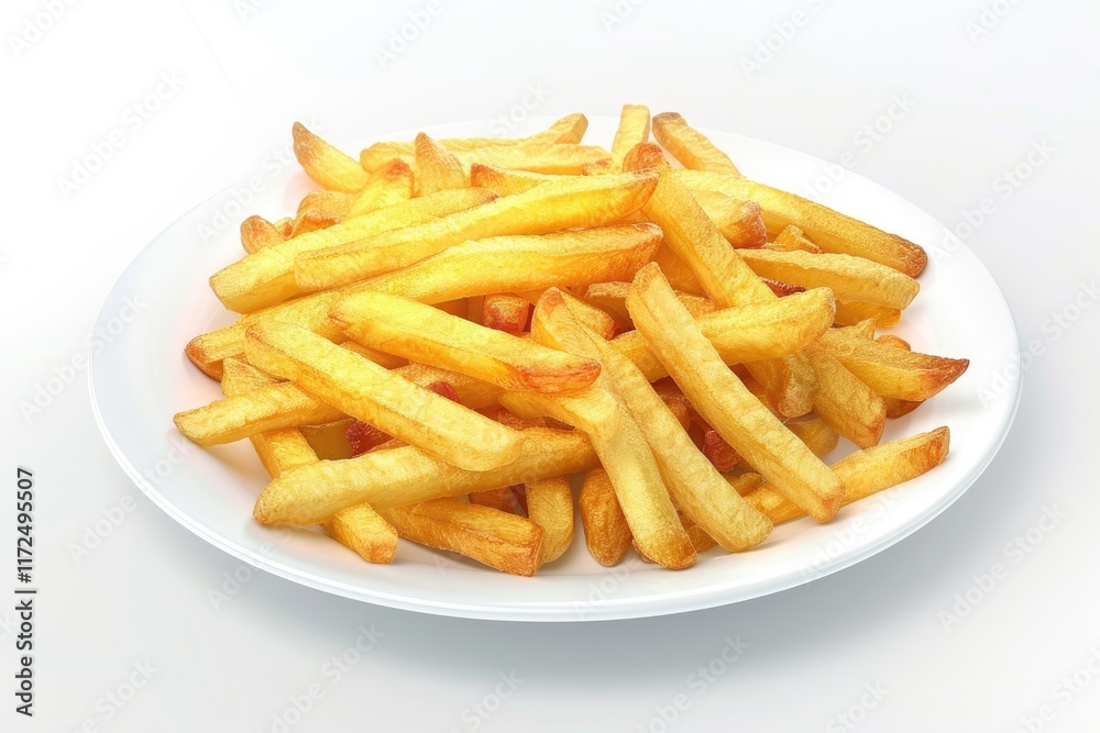 Plate of tasty French fries on white background Plate of tasty French fries on white background