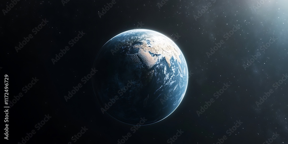 Fototapeta premium Photograph of a planet with a moon so close that it appears to fill half with 